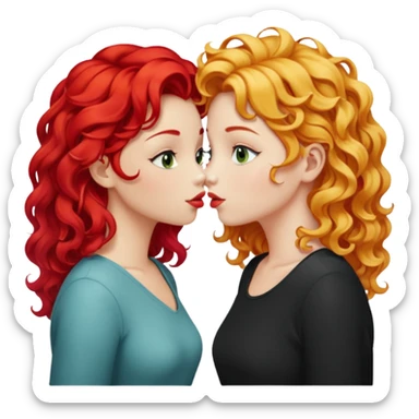 two girls kissing. one with bright red hair, the other with blonde curls sticker