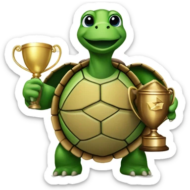 A turtle with a trophy on its back. sticker