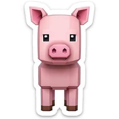 Minecraft pig, full body, pink blocky animal with square head sticker