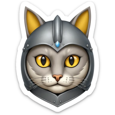 Crea un gato atigrado plomo con armadura y casco medieval  sticker