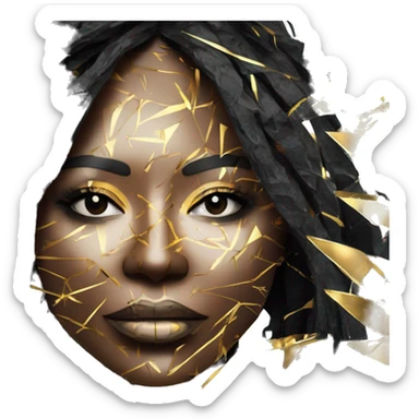  Hemp 420 Black lady melting gold drizzle kintsugi multicoloured funky palm leaves tropical made of 420 origami newspaper roses hemp leaves bokeh and paper and hemp leaves in hair sticker