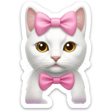 white cat wearing a pink bow sticker