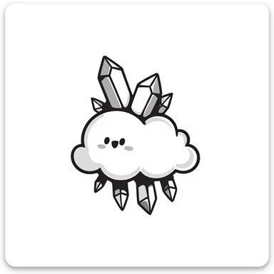 fluffy cloud with crystal formations growing from it sticker