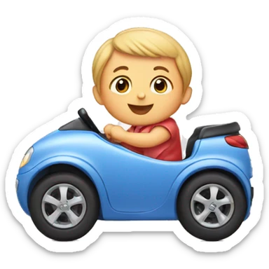 A baby is driving a bobby car sticker