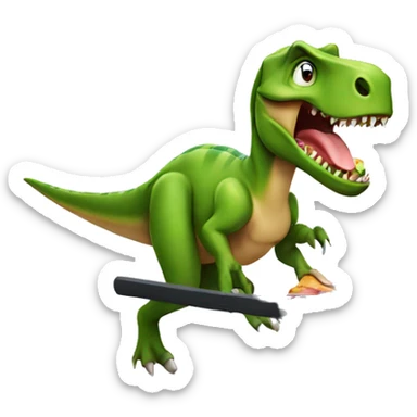 dino running on treadmill while holding a stack of food sticker