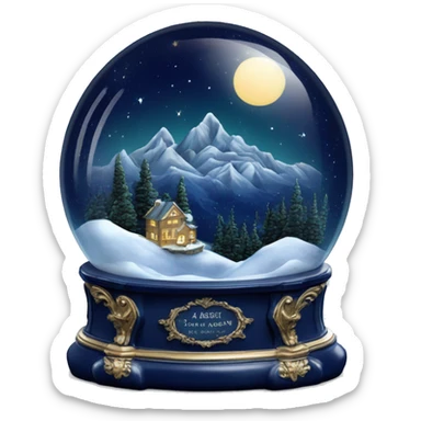 vintage navy blue rococo night sky mountains snow globe sticker