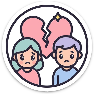 little alchemy style icon
subject: divorce
border: medium-black
shape: round, circular
background: white
style: full color fill with medium black outlining sticker