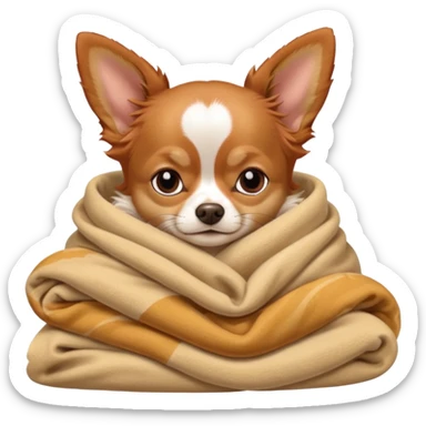Long haired chihuahua, beige/redhaired, head without white markings, with white chest and white socks, head without white, sleeping cutely under blanket sticker