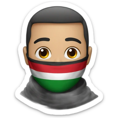 A Palestinian wearing a scarf with the Palestinian flag on his face  sticker