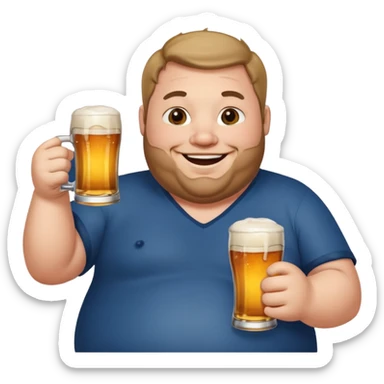 Fat man with beer sticker