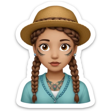 color braided girl with hat and face tattooed sticker