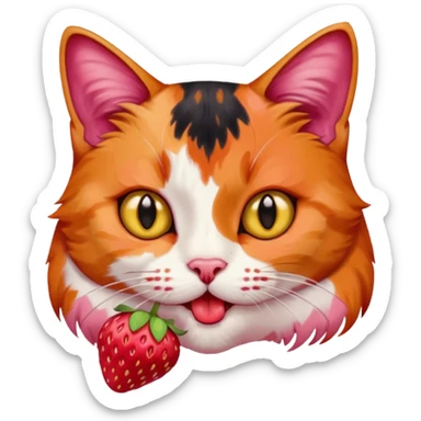 cat eating strawberries sticker