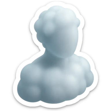 person made entirely of white fluffy convex clouds, shoulder up, front view, matte glass style sticker