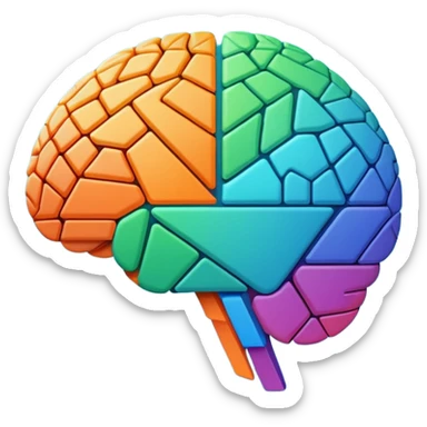 Geometric brain icon, YouTube triangle play button merged with neural network pattern, abstract minimalist design, vector art, vibrant colors, tech-inspired, clean lines, square format for app icon sticker