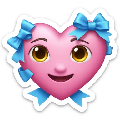 Pink heart blue bow sticker