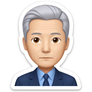 Chinese man 54 years old, proud distant expression, slicked back silver-gray hair, dark brown eyes, tailored navy suit sticker