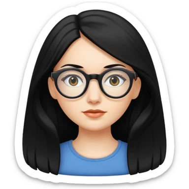 white girl with long black hair and oval glasses sticker