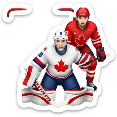 USA hockey scoring on Canada goalie  sticker