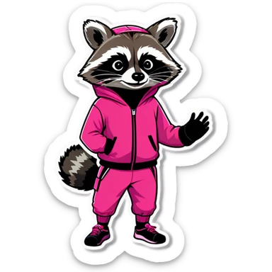 Raccoon wearing a pink tracksuit  sticker