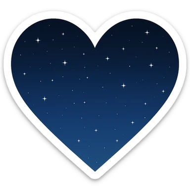 Keep only the heart with a night sky gradient, tiny stars scattered, midnight theme, no background. sticker
