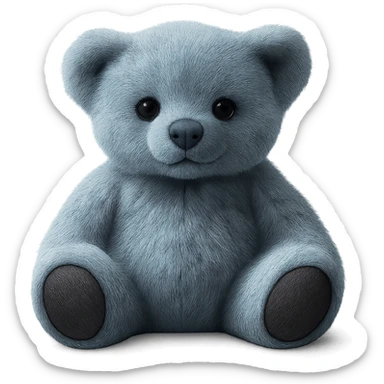 Make the teddy bear's fur a mix of realistic blue and white with soft lighting. Remove the background to make it transparent. The style should be realistic and natural looking. sticker
