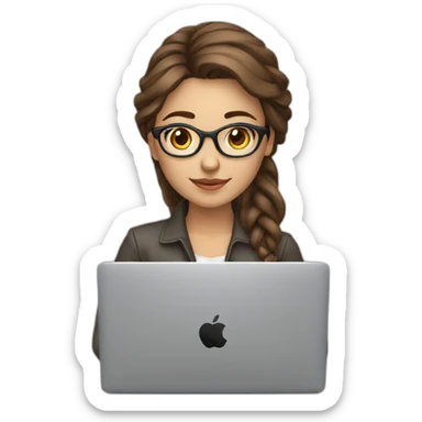 Beautiful programmer girl with brown hair working with MacBook sticker