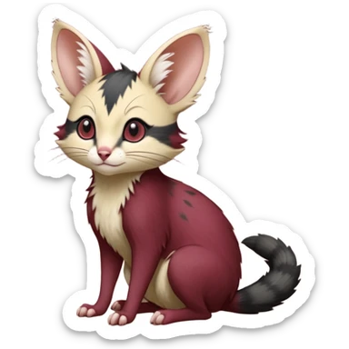 Wine-Red, black-pointed, soft natural realistic romantic vintage antique divine beautiful elegant pretty precious cute young youthful  Fakémon-Pokémon-opossum-feline-mouse-serval-caracal-chinchilla-Minccino-Cinccino-Meowstic-rodent-hybrid-creature with a big fluffy bushy tail (full body) sticker