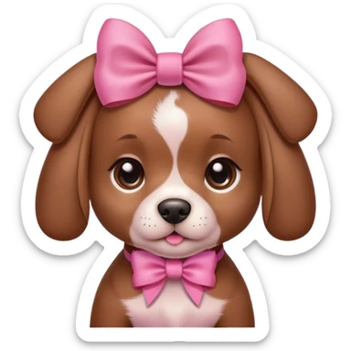 A cute girl brown puppy with a pink bow on her head sticker