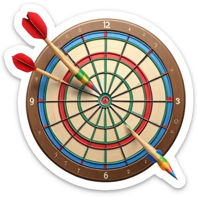 A dartboard with darts firmly stuck in the bullseye, surrounded by the colorful sections of the target. The background conveys a competitive atmosphere, with a subtle focus on precision and skill in the game of darts. sticker