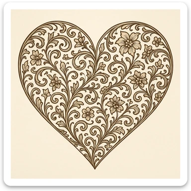 heart with a floral filigree, detailed sticker