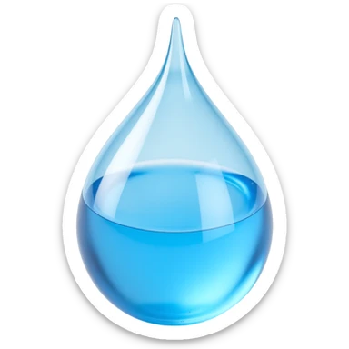 glassy translucent water droplet icon in skeuomorphism style with light refraction and soft shadows sticker