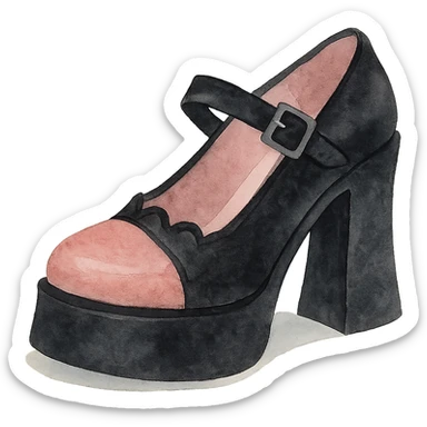 BLACKPINK-inspired gothic shoes, no hearts, dreamy and elegant, black and pink, watercolor style sticker
