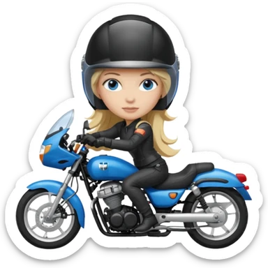 moça loira de cabelo comprido e olhos azuis com capacete em moto honda 150 preta sticker