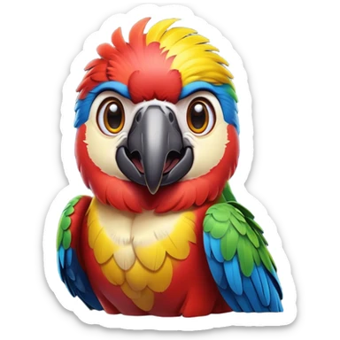 Cinematic Comical Macaw Portrait Emoji, Head tilted dramatically with an exaggeratedly shocked expression, featuring vibrant, bold plumage and wide, comically expressive eyes full of humorous disbelief, Simplified yet hilariously expressive features, highly detailed, glowing with a slightly sassy tropical glow, high shine, dramatic yet playful, stylized with an air of quirky avian attitude, soft glowing outline, capturing the essence of a meme-worthy macaw that looks ready to side-eye its way into viral fame! sticker
