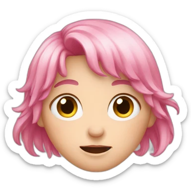 cry pink haired girl make heart with hand sticker