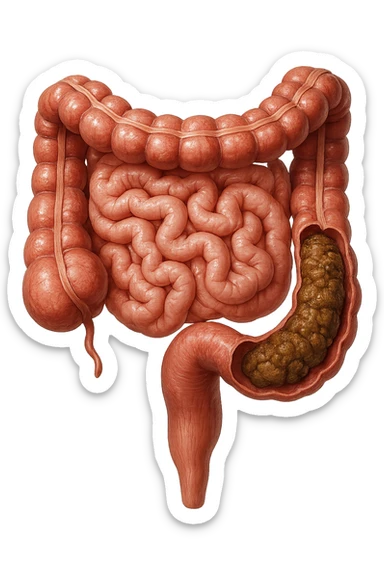 intestino umano anatomico realistico con feci bloccate nel colon, iperrealistico 4k sticker