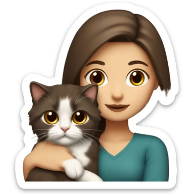 Persian girl with brown hair holding her dark brown ragdoll cat sticker