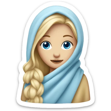 Blonde girl with blue eyes wrapped in blanket  sticker