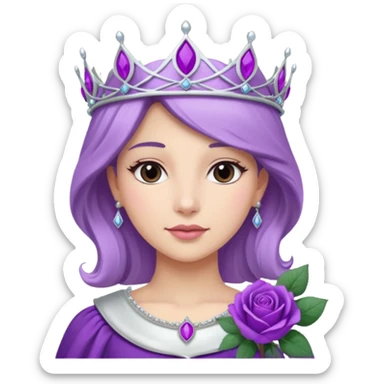 Purple rose with silver tiara and a purple emblem leaf wreath sticker