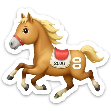 cute horse running on the grass with 2026 year label sticker