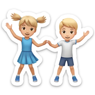 two children spinning each other by the hands, motion blur, happy and energetic sticker