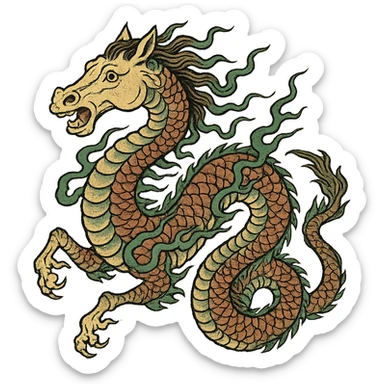 ukiyo-e style dragon with a horse's head sticker