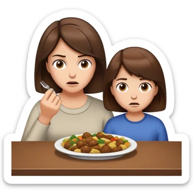 Mutter kurze Haare und Tochter lange Haare, haben Hunger,  braune Haare sticker