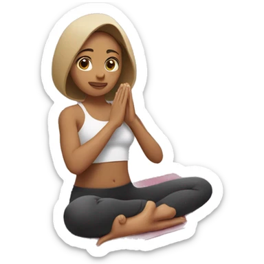Girl seating in the yoga pose, with coco in her hands and covered with blanked  sticker