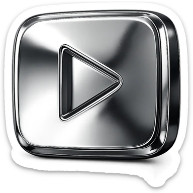 reflective chrome play button with polished finish and radiant shine sticker