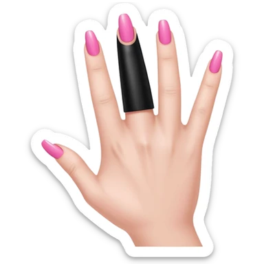  pink  close-up of a human hand with exactly five fingers, beautifully manicured nails, glossy pink nail polish, elegant nail shape, soft lighting, realistic style, isolated on transparent background" sticker
