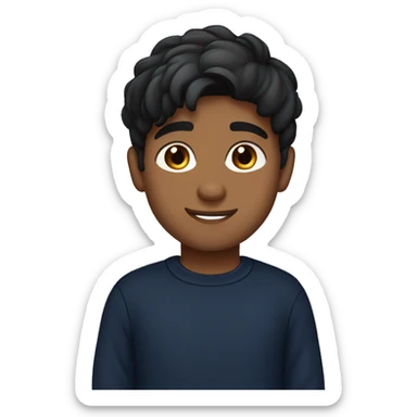 India boy middle parting black long hair dark hazel eyes navy jumper olive skin sticker