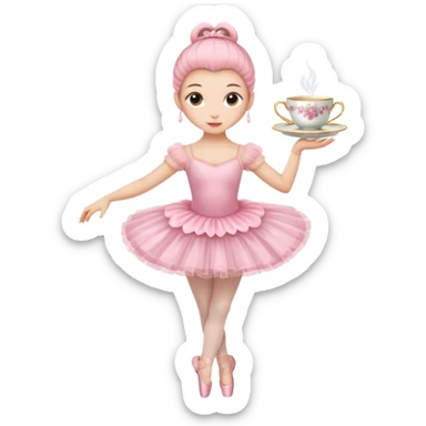 a ballerina with a teacup for a head. She is wearing a classic pink tutu and ballet slippers sticker