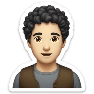 Young cobbler, white skin, black hair, curly hair,short hair, black eyes sticker