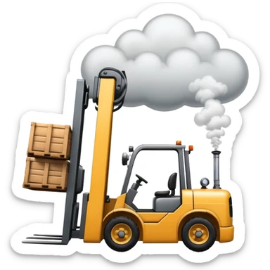 ugly, broken forklift with clouds of smoke after the explosion sticker